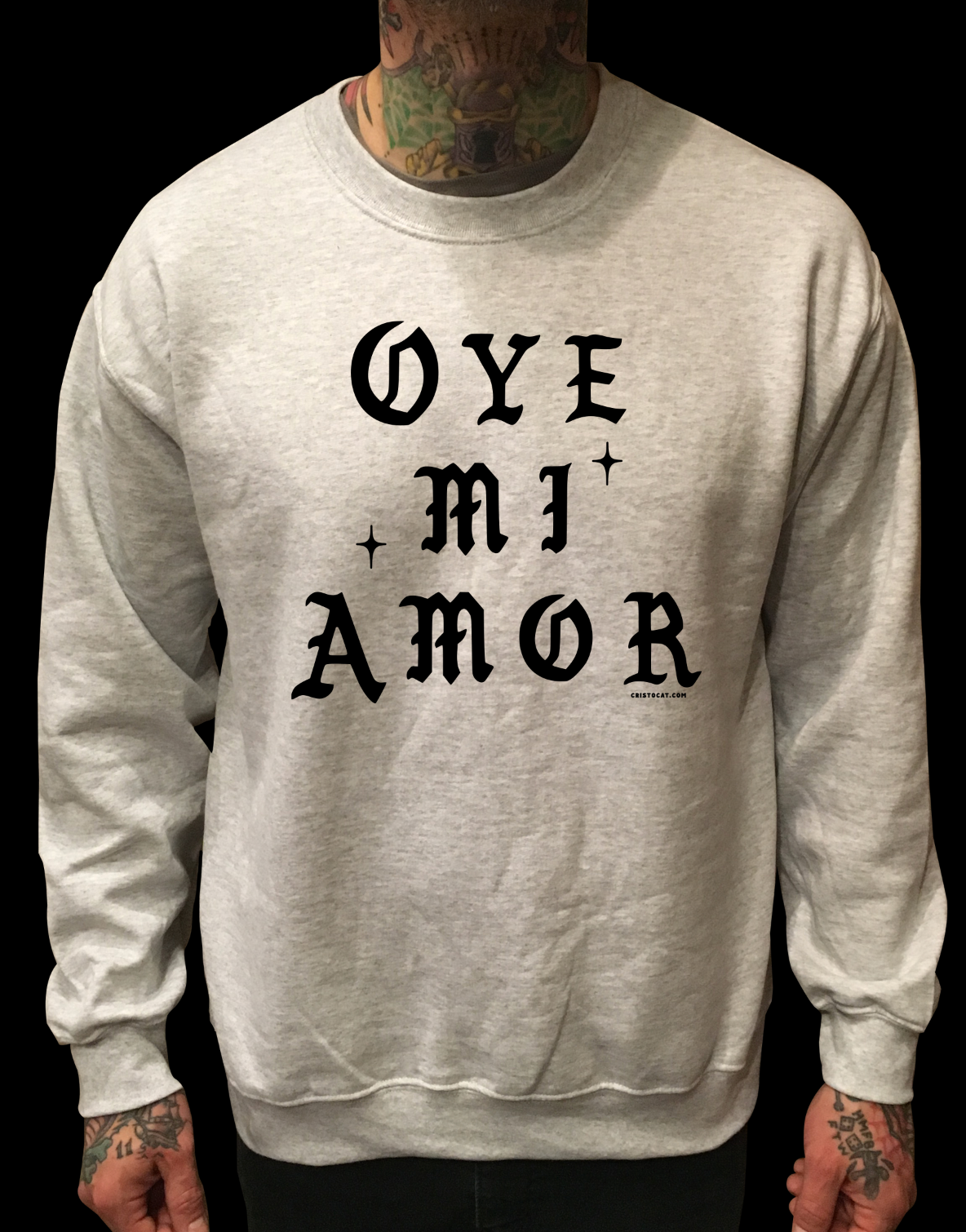 OYE MI AMOR GREY CREWNECK SWEATER