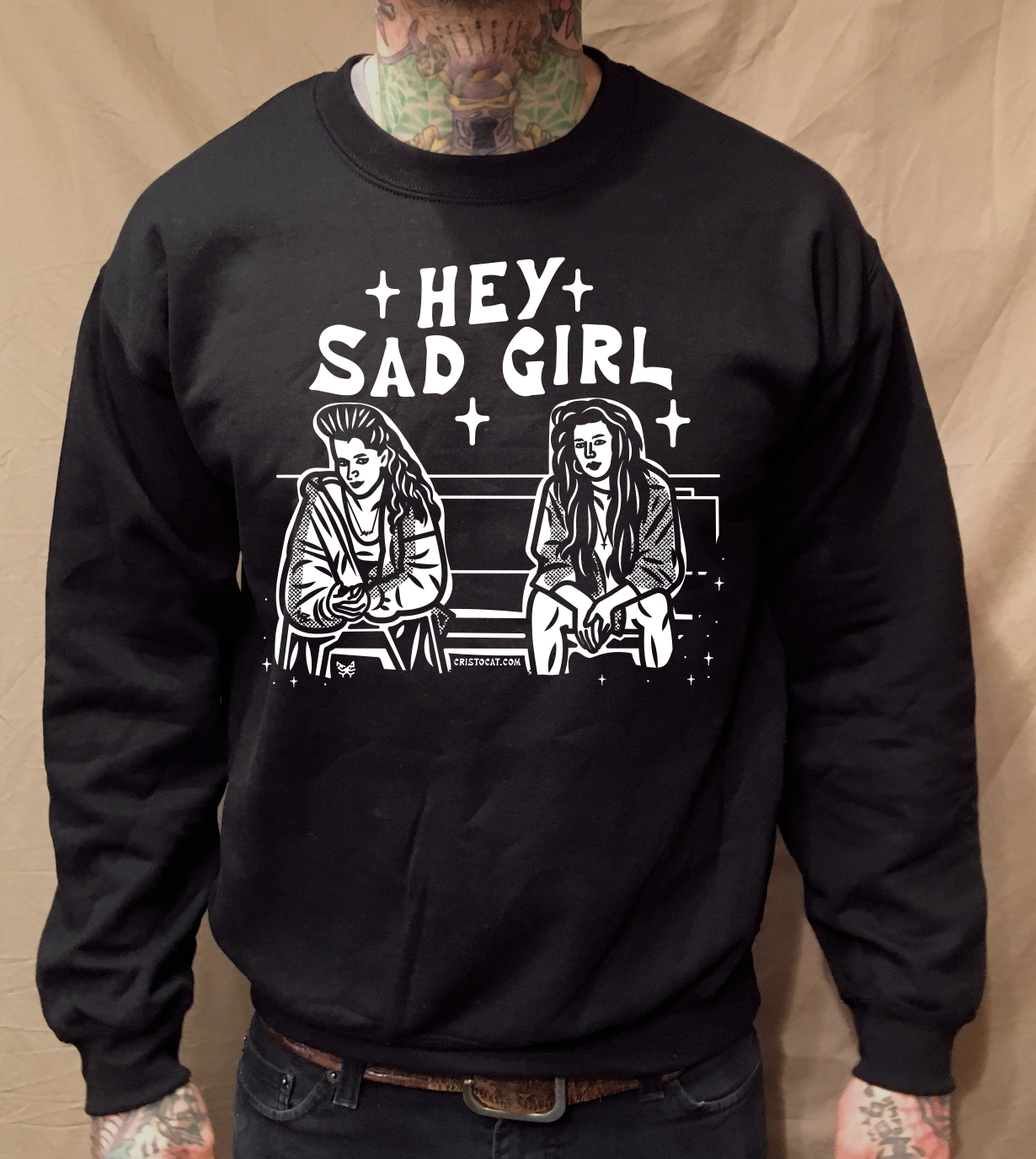 HEY SAD GIRL BENCH BLACK CREWNECK SWEATER