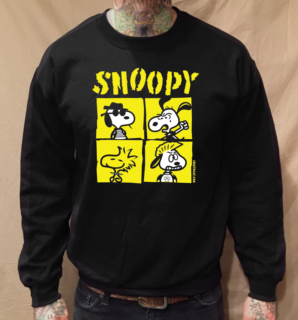 SNOOPY SQUARES BLACK CREWNECK SWEATER