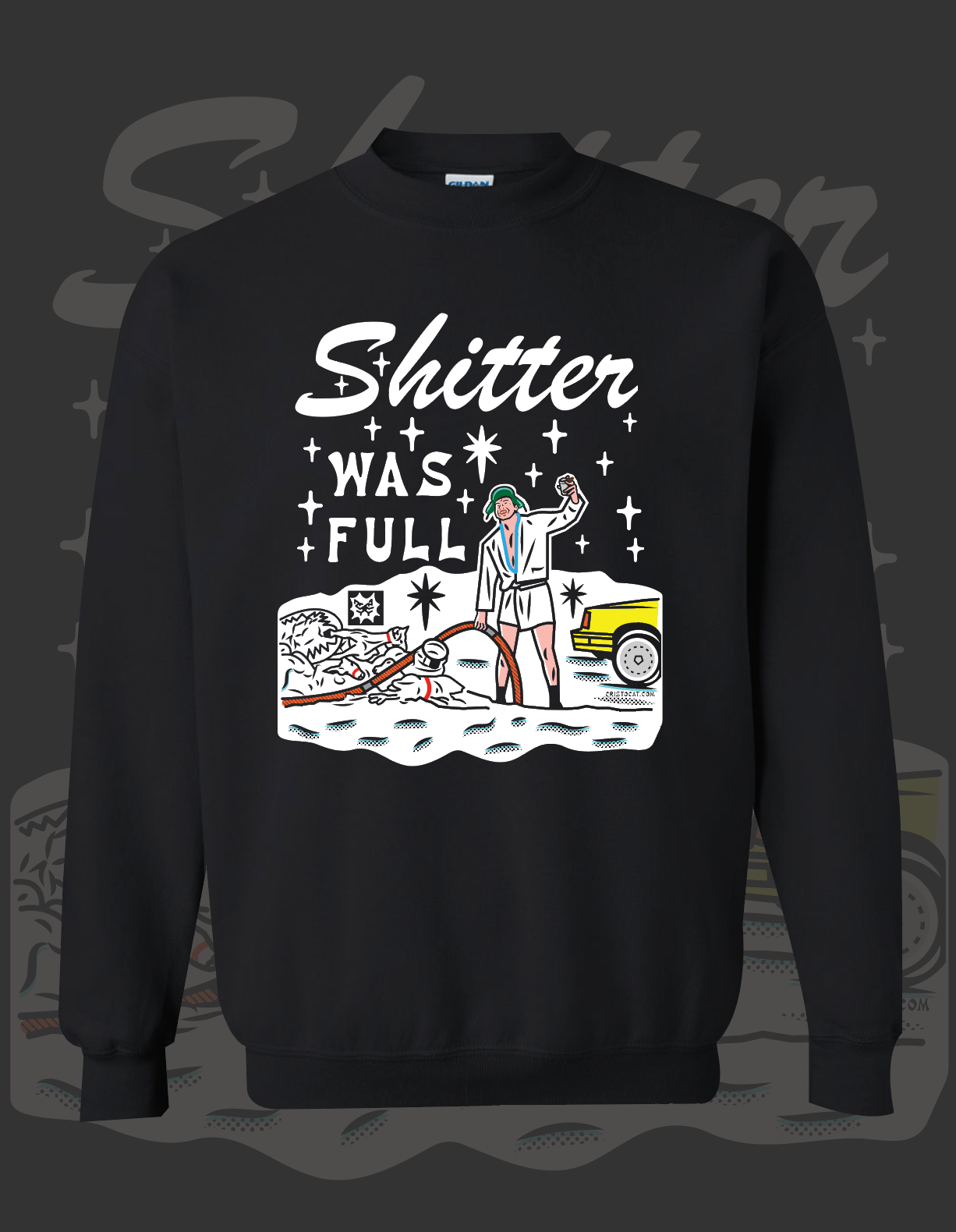 SHITTER WAS FULL BLACK CREWNECK SWEATER