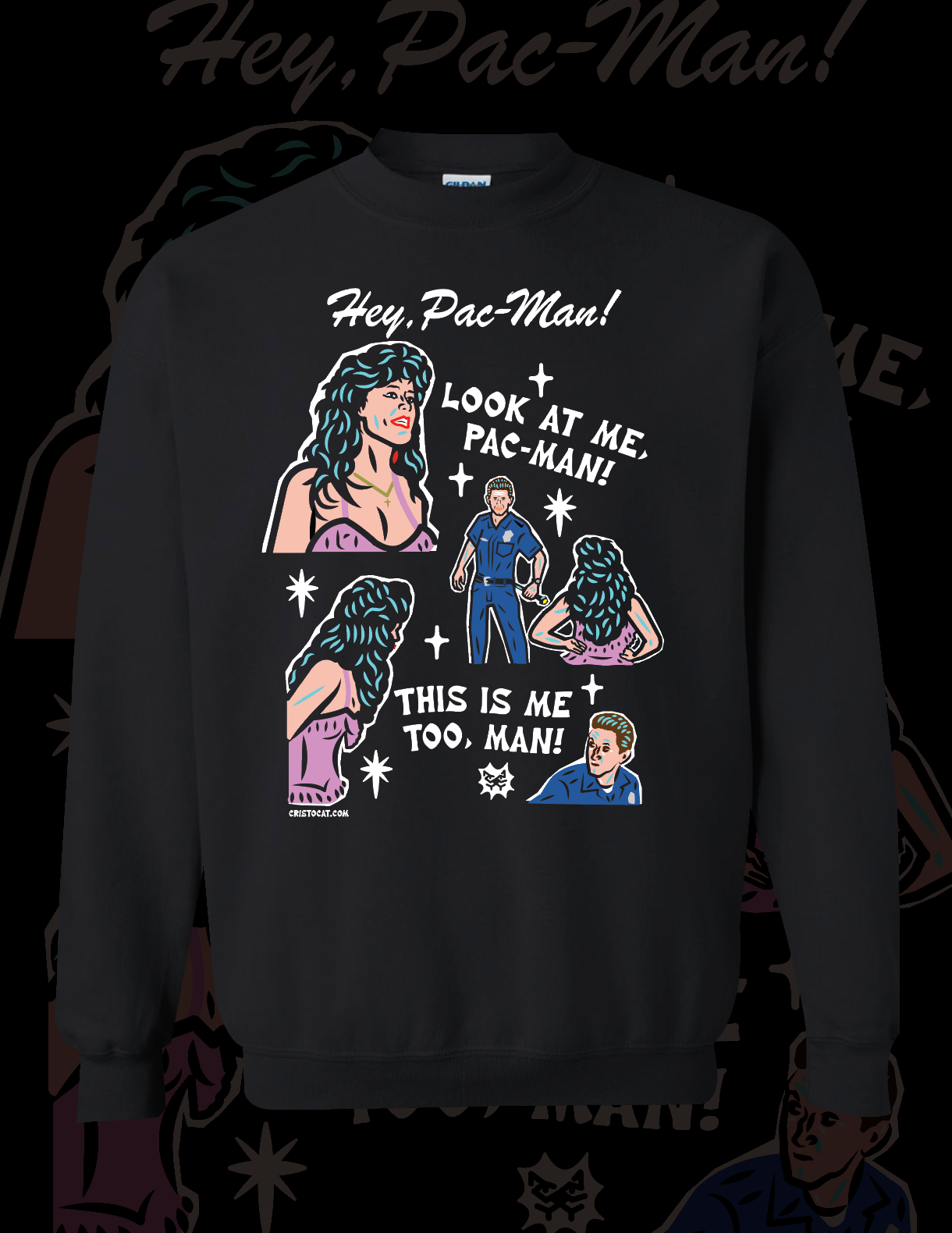 ME TOO PACMAN BLACK CREWNECK SWEATER