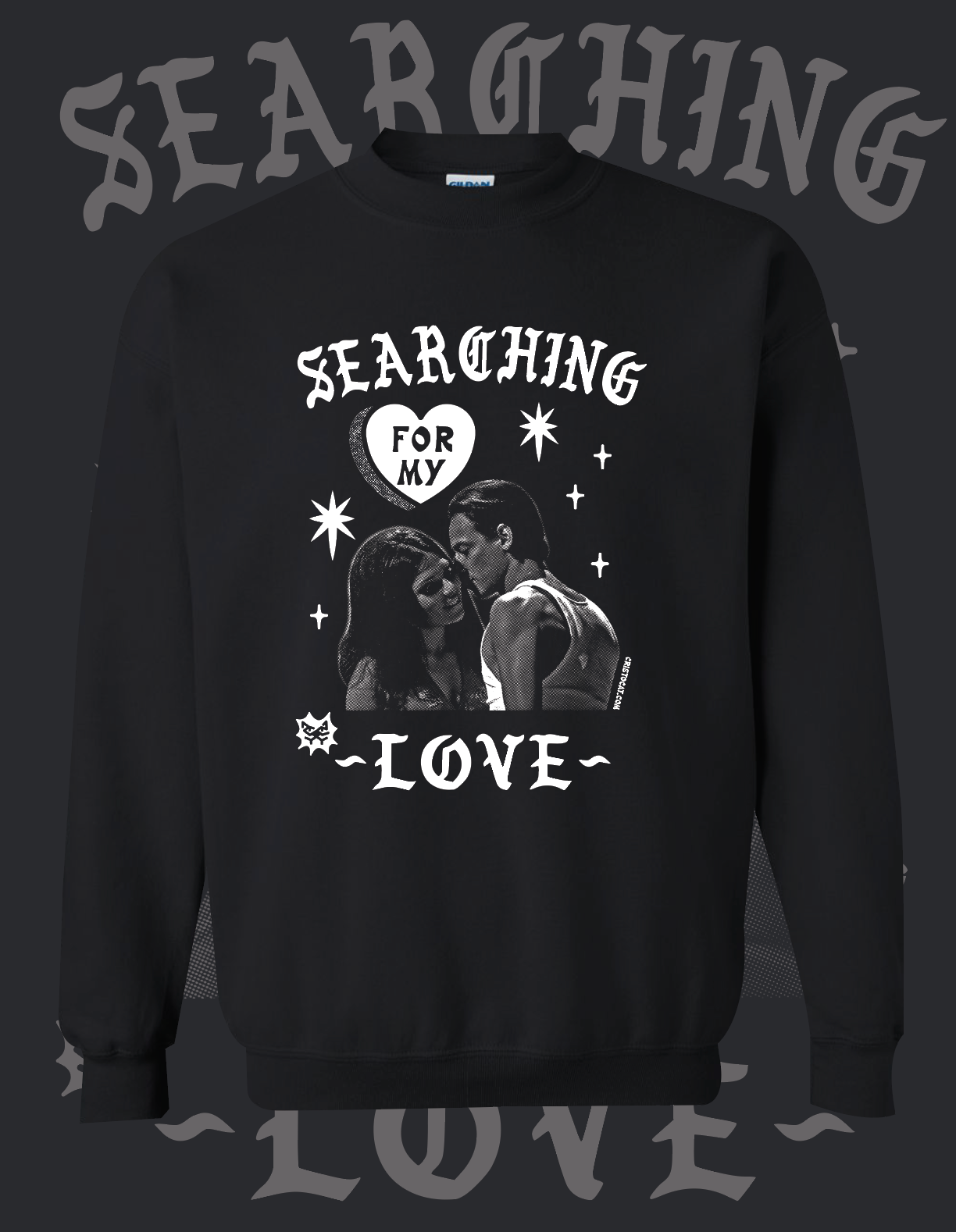 SEARCHING FOR MY LOVE BLACK CREWNECK SWEATER - cristocatofficial