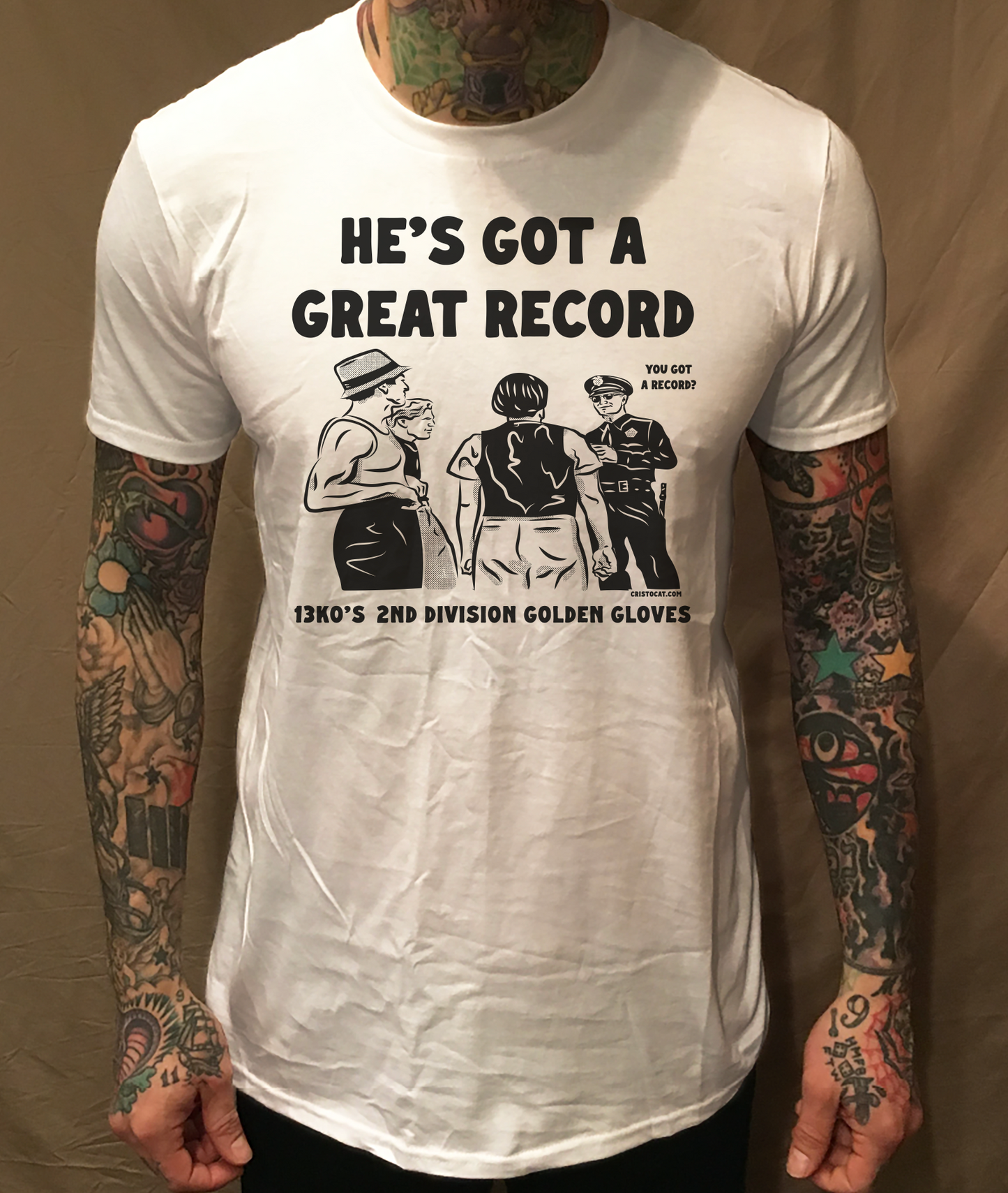 HE'S GOT A GREAT RECORD WHITE TEE