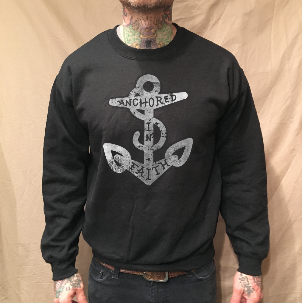 ANCHOR FAITH BLACK CREWNECK SWEATER - cristocatofficial