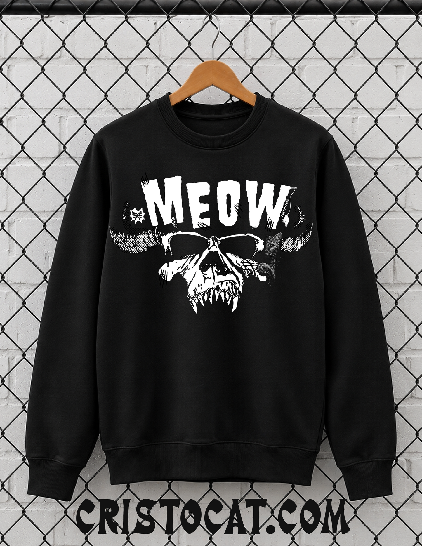 Meow Skull Black crewneck Sweater
