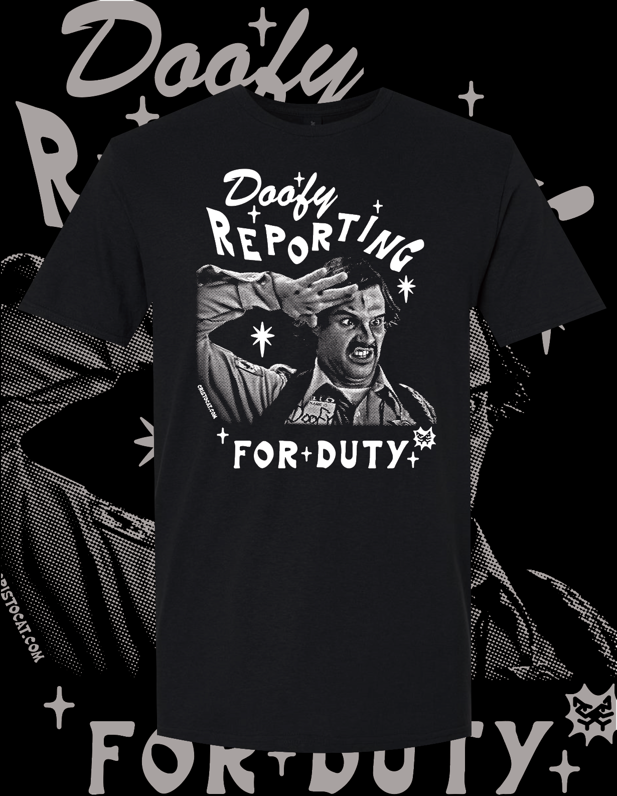 DOOFY REPORTING  BLACK T-SHIRT