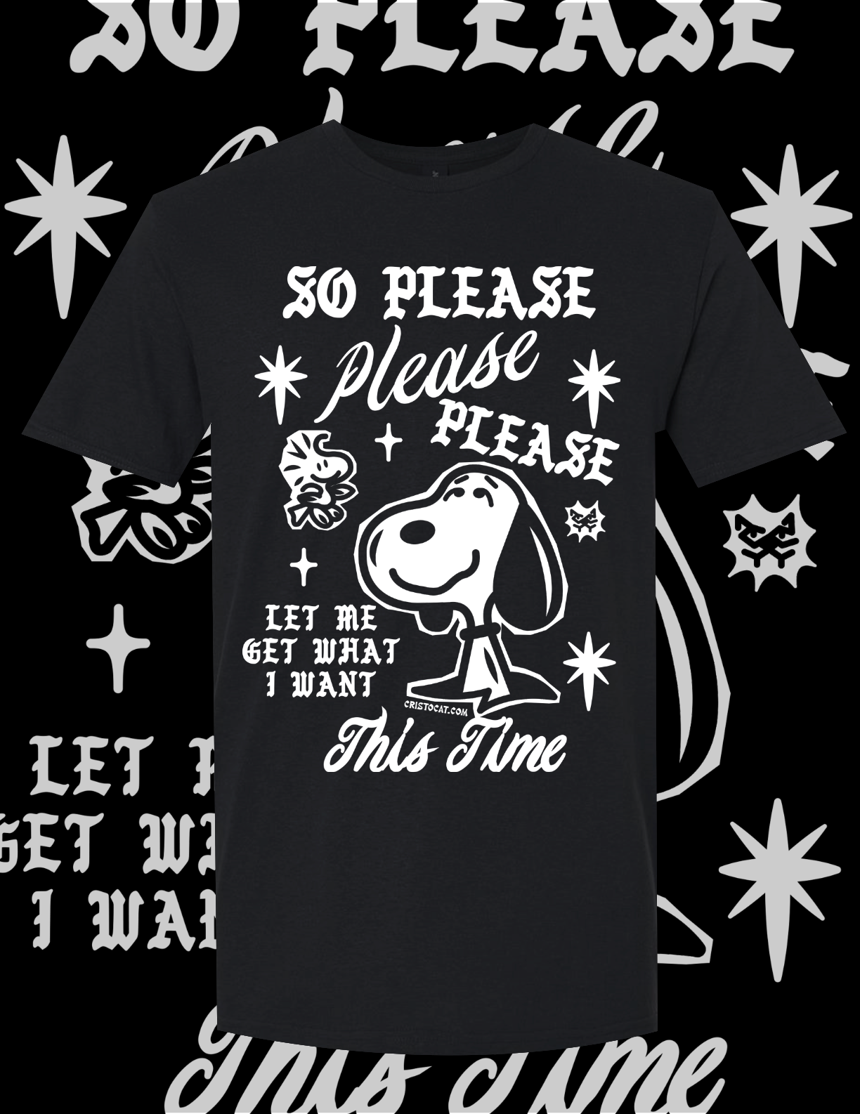 Snoopy Please BLACK T-SHIRT - cristocatofficial