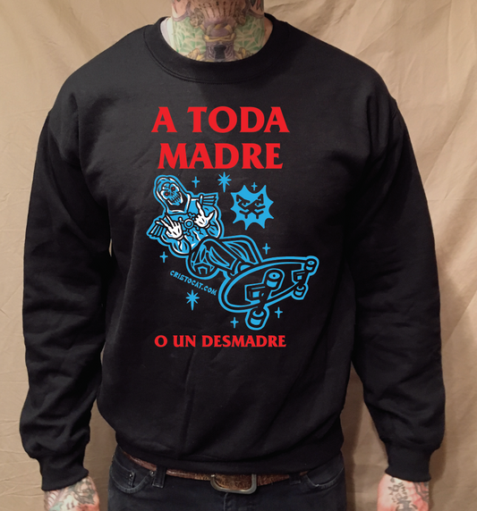 SK8 OR SKELETOR BLACK CREWNECK SWEATER