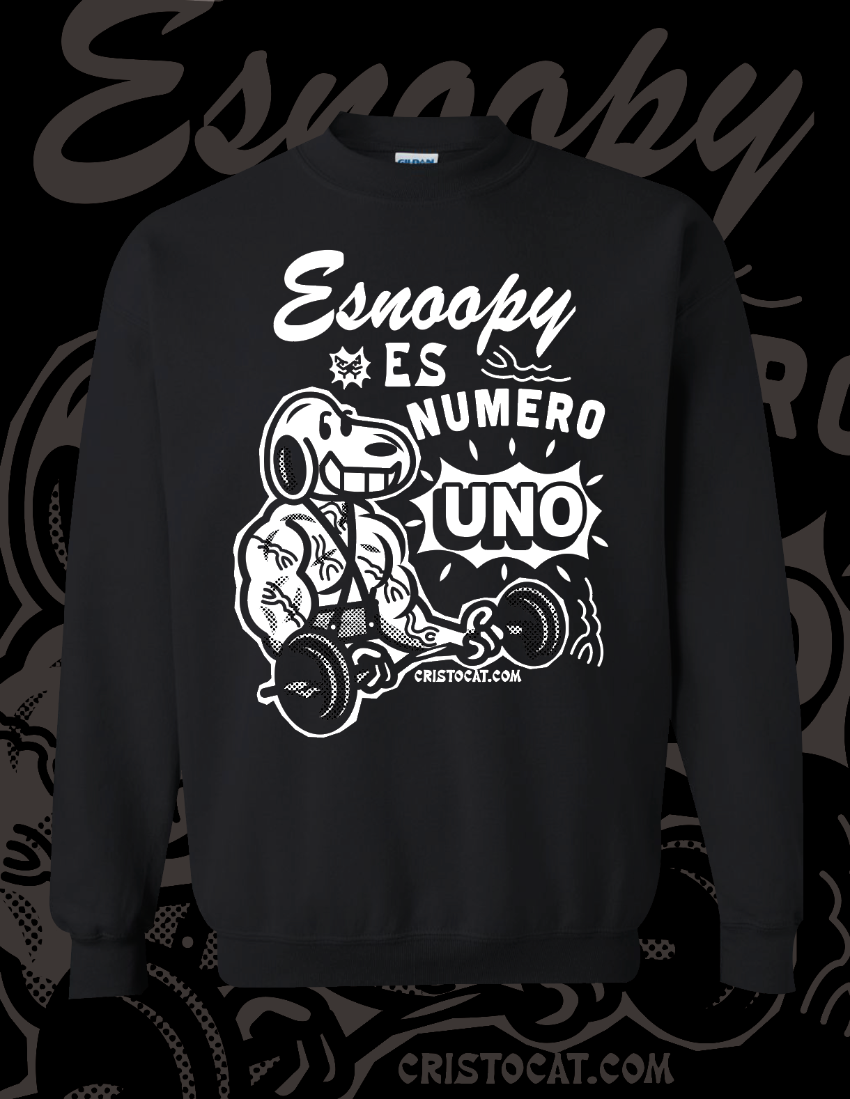 ESNOOPY NUMERO UNO BLACK CREWNECK SWEATER