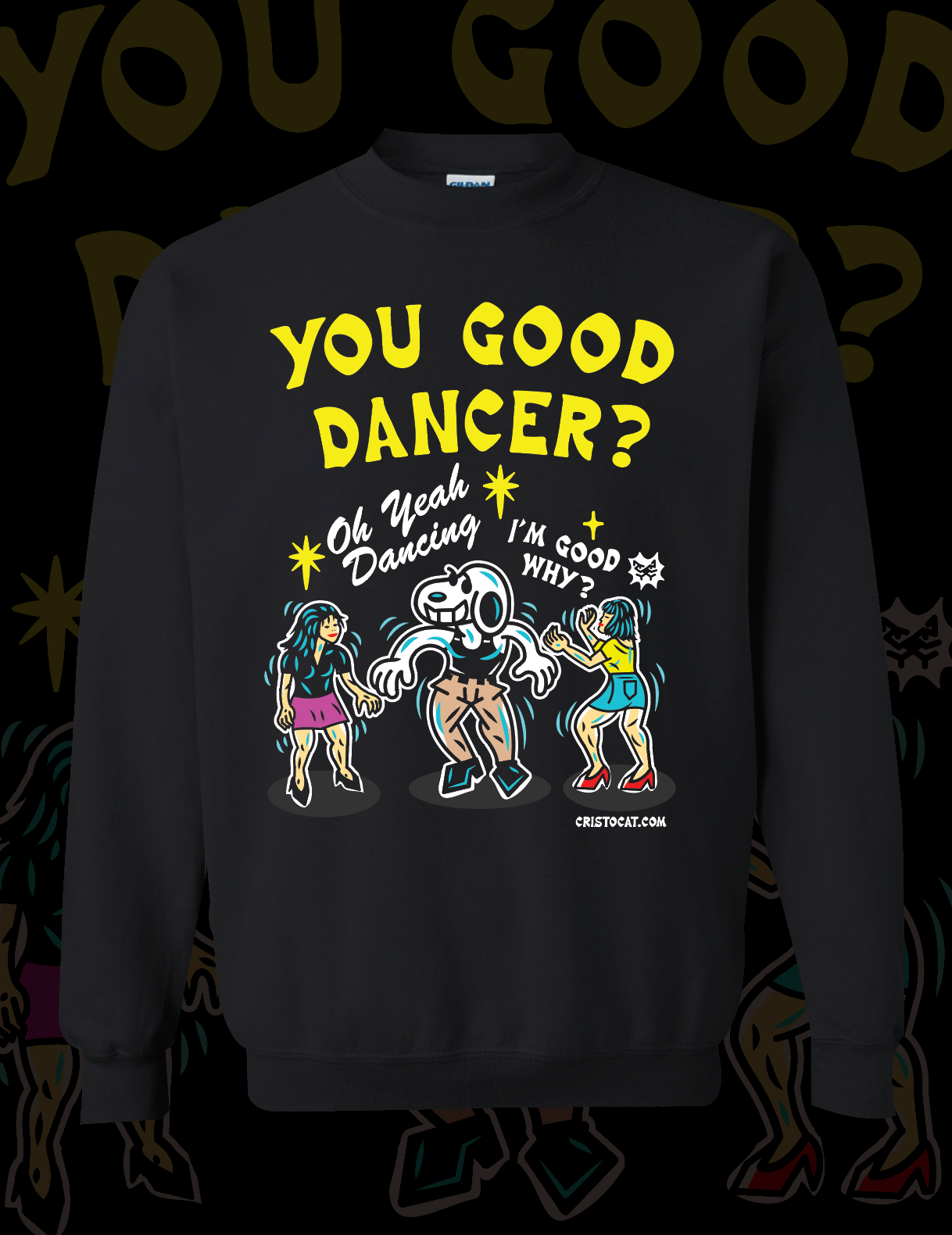 DANCING SNOOPY KICKBOXER BLACK CREWNECK SWEATER