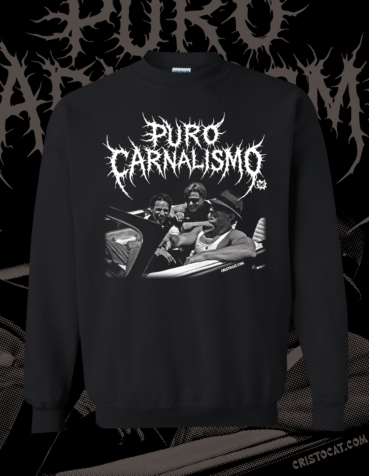 PURO CARNALISMO METAL BLACK CREWNECK SWEATER - cristocatofficial