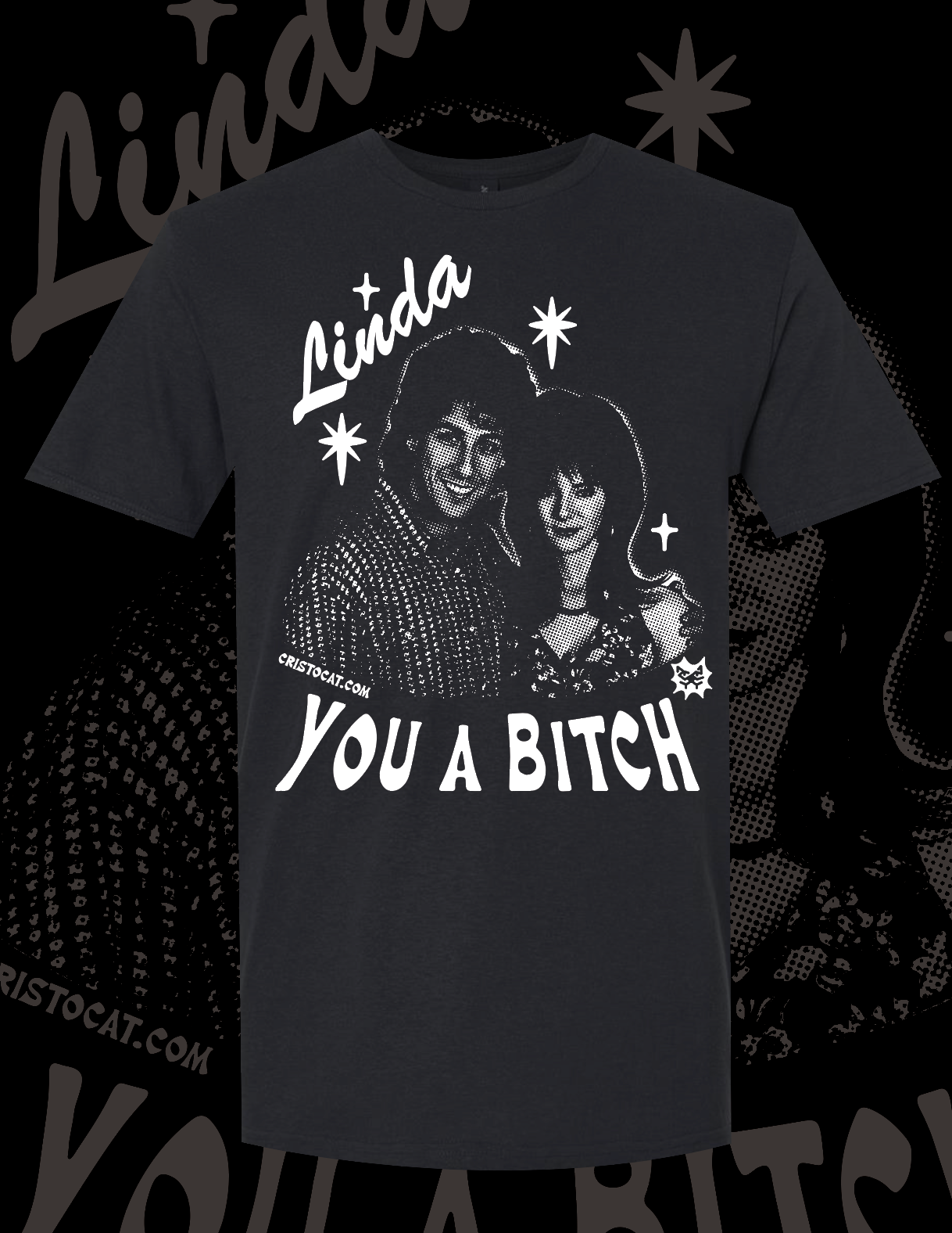 LINDAS PORTRAIT BLACK T-SHIRT - cristocatofficial