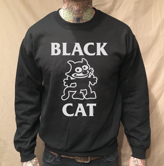 BLACK CAT BLACK CREWNECK SWEATER - cristocatofficial