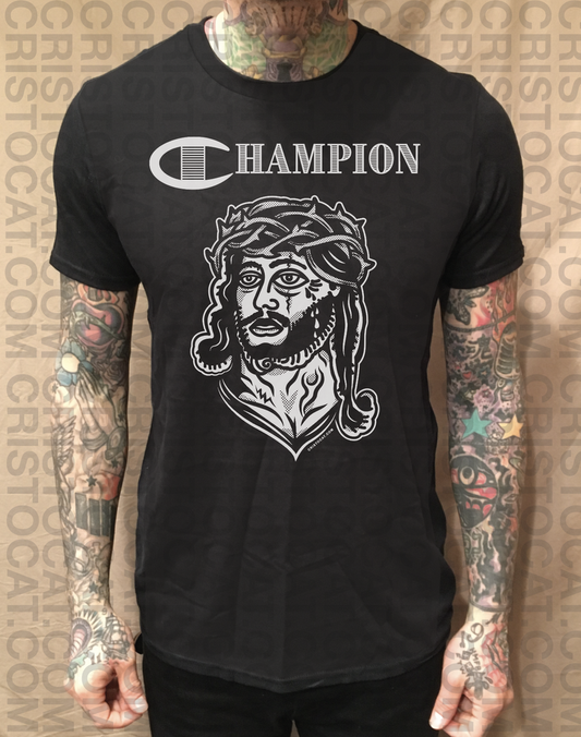 CHAMPION BLACK TEE - cristocatofficial