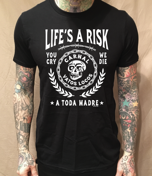 LIFE'S A RISK WREATH BLACK TEE - cristocatofficial