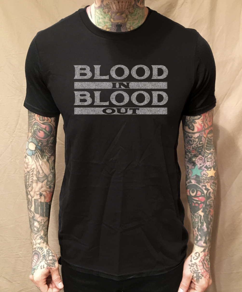 BLOOD IN BLOOD OUT TEXT 2ND EDITION BLACK TEE - cristocatofficial