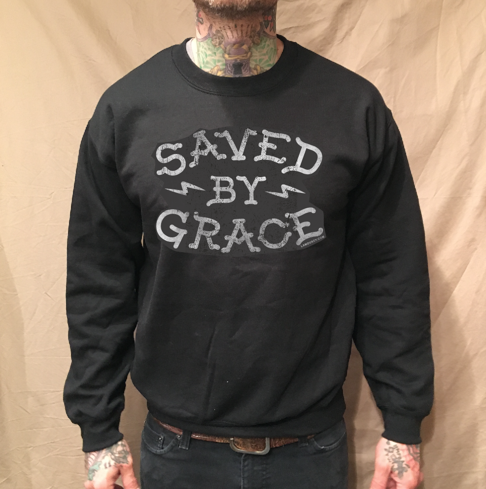 SAVED BY GRACE BLACK CREWNECK SWEATER - cristocatofficial