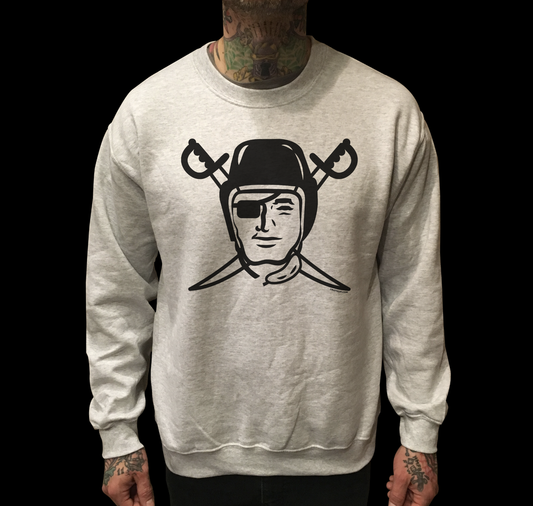 GREY CREWNECK RAIDERS FACE SWEATER - cristocatofficial