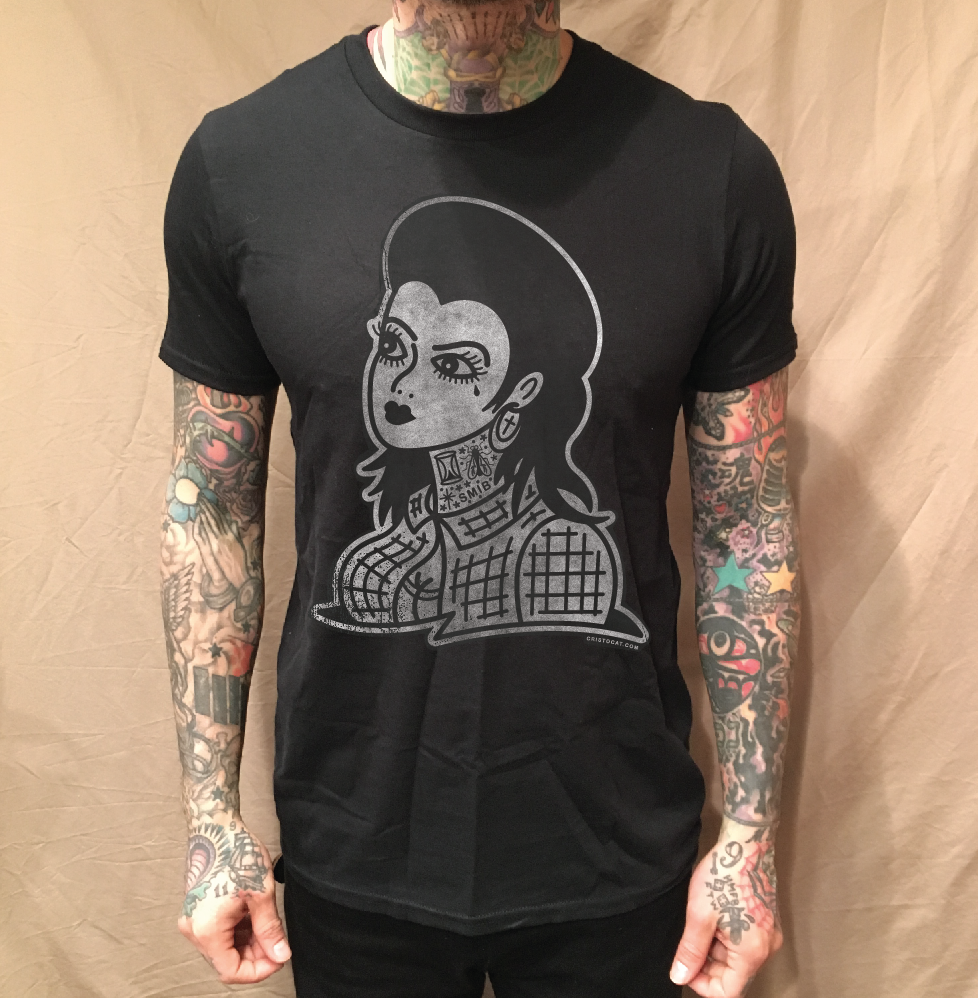 CARTOON SAD GIRL BLACK TEE - cristocatofficial