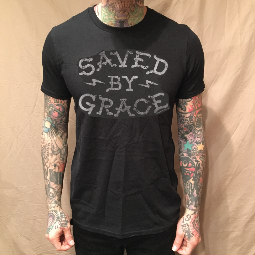 SAVED BY GRACE BLACK TEE - cristocatofficial